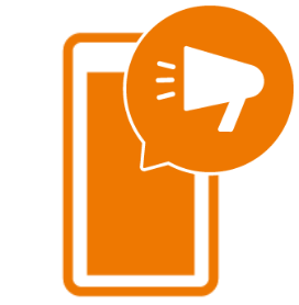 アイコン：スマホにメガホン（通知）